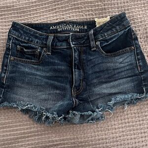 American Eagle Outfitters Dark Blue Denim Frayed Hem Women's Shorts